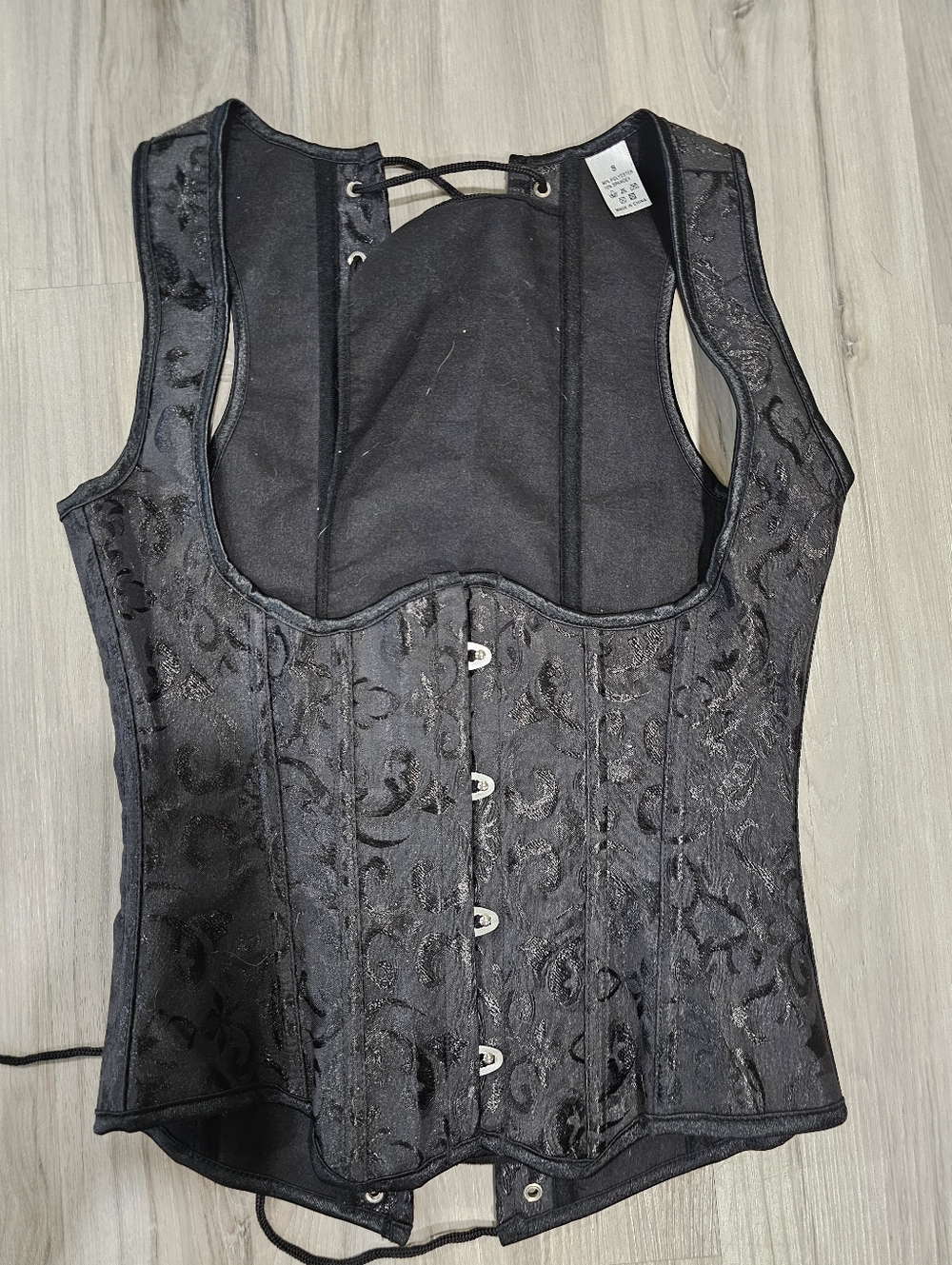 Black  Brocade Underbust Corset Vest with Lace-Up Back